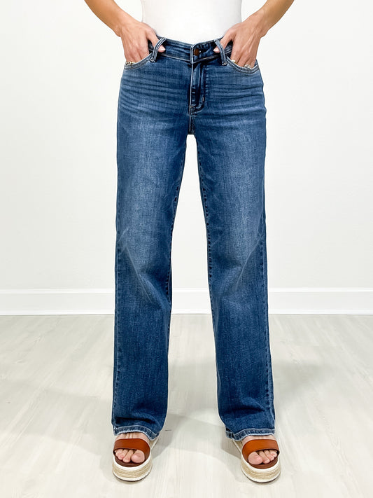 Waist Band Vintage Wash Straight Fit Jeans