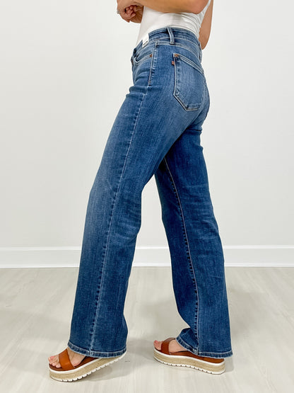 Waist Band Vintage Wash Straight Fit Jeans